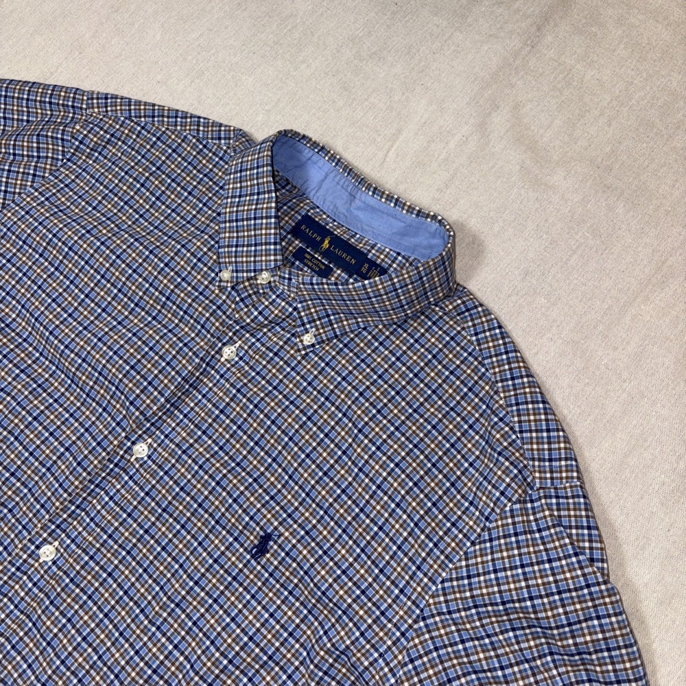 Ralph Lauren Shirt Mens‎ XL Plaid Button Down Stretch Cotton Blue Pony